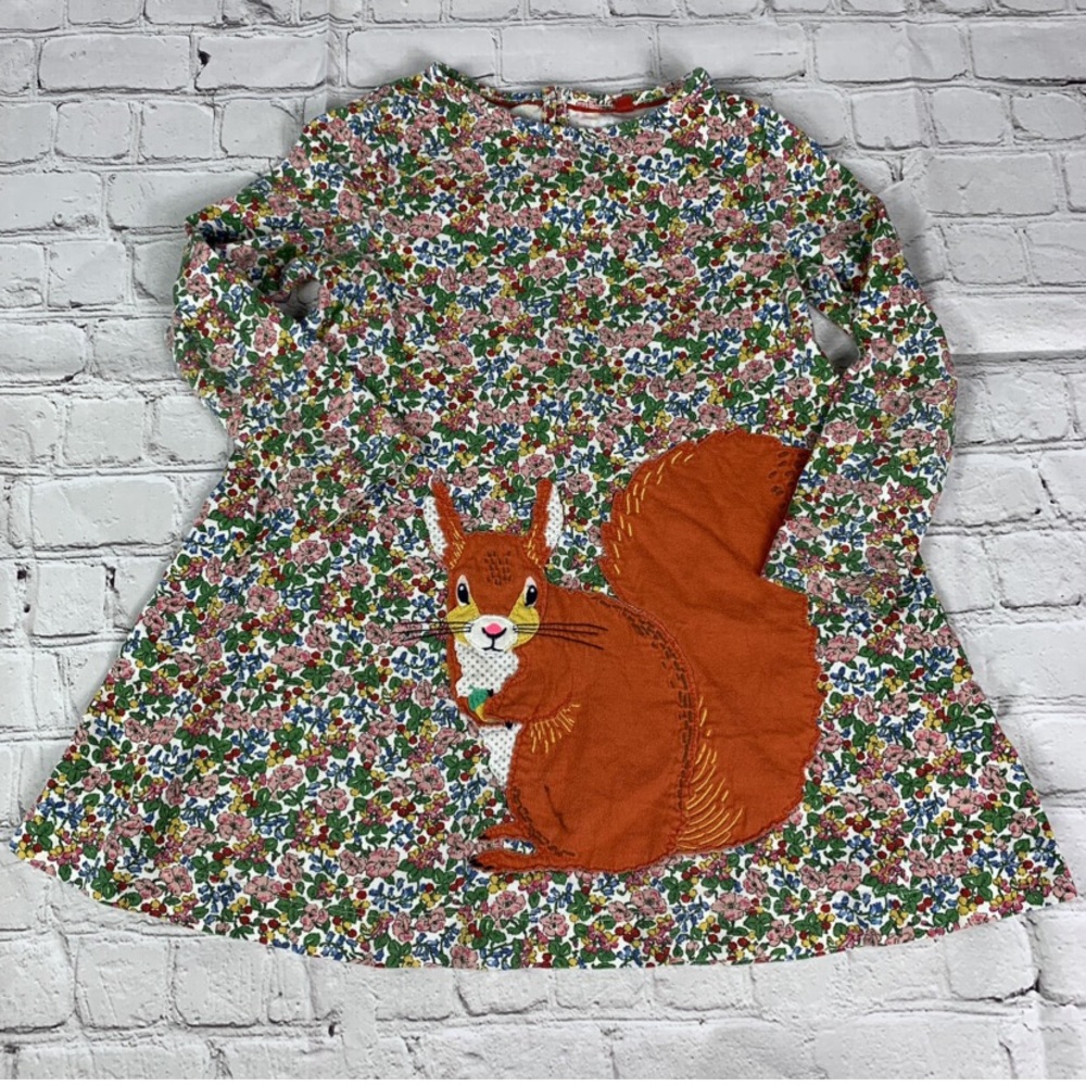 Mini Boden squirrel floral little girls dress 4-5 yrs